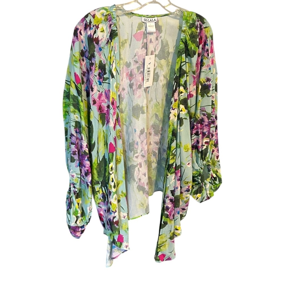 NWT Oo La La Floral Bolero Shirt Tie Front LARGE Multicolor Waterfall Open BOHO